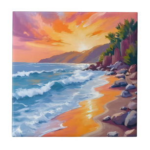 Napili Bay Sunset Maui Hawaii Painting Art Tile