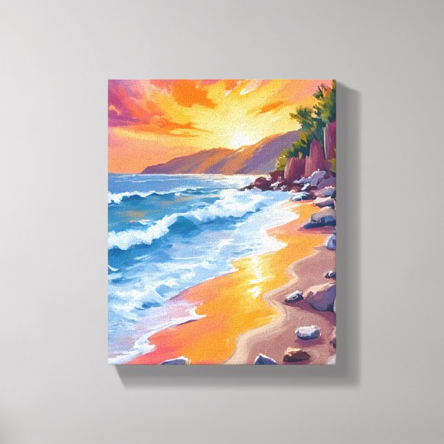 Napili Bay Sunset Maui Hawaii Painting Canvas Print (Front)