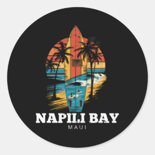 Napili Y Maui Surfboard Surfing Retro Classic Round Sticker