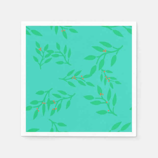 Napkins of Berries and Leaves on a Blue Background (Front)