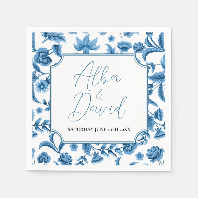 Napkins Wedding Names  Chintz Blue & White Floral  (Front)