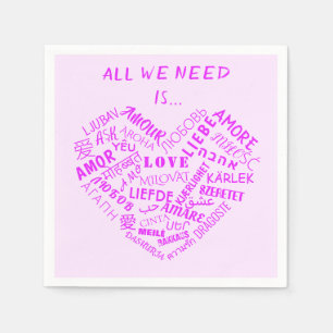 Napkins with Heart Text LOVE Personalised