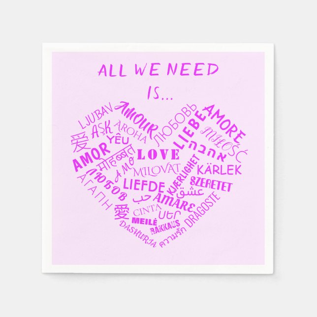 Napkins with Heart Text LOVE Personalised (Front)