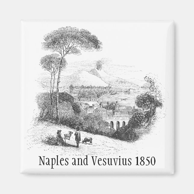 Naples and Vesuvius Volcano 1850 Magnet (Front)