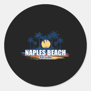Naples Beach Florida Retro Surfing Board Men Women Classic Round Sticker