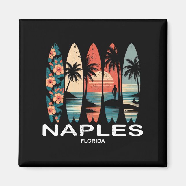 Naples Beach Florida Surfboard Surfing Retro _1  Magnet (Front)