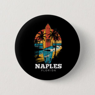 Naples Beach Florida Surfboard Surfing Retro  6 Cm Round Badge