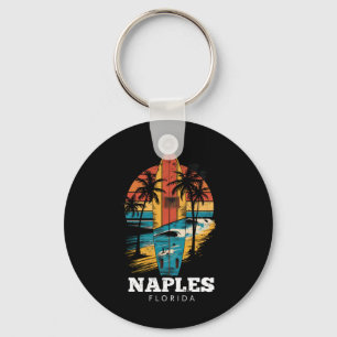 Naples Beach Florida Surfboard Surfing Retro Key Ring