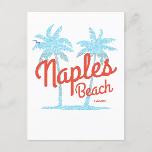 Naples Beach Florida USA Vintage Coral Blue Palms Postcard