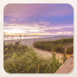 Naples Beach Shore and Calm Ocean   Florida Square Paper Coaster