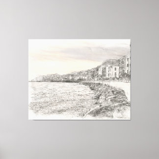Naples cityscape sketch along beautiful bay coastl canvas print