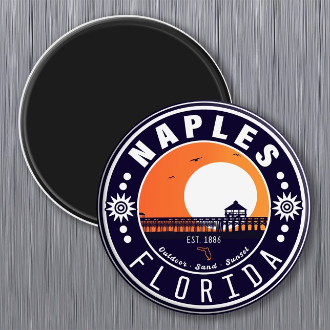 Naples Florida Beach Retro Sunset Pier 80s Magnet (Creator Uploaded)