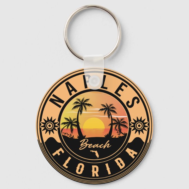 Naples Florida Beach Retro Sunset Souvenirs Key Ring (Front)