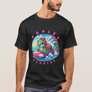 Naples Florida Cute Surfing Girl Sea Turtle T-Shirt