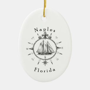 Naples Florida Nautical Sailing Compass Sailboat Ceramic Tree Decoration
