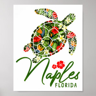 Naples Florida Sea Turtle Tropical Hibiscus Beach Poster