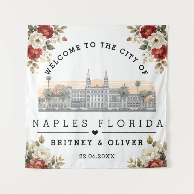  Naples Florida Skyline – Custom Wedding favour Tapestry (Front)