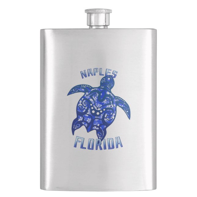 Naples Florida Vacation Tribal Turtle Hip Flask (Front)