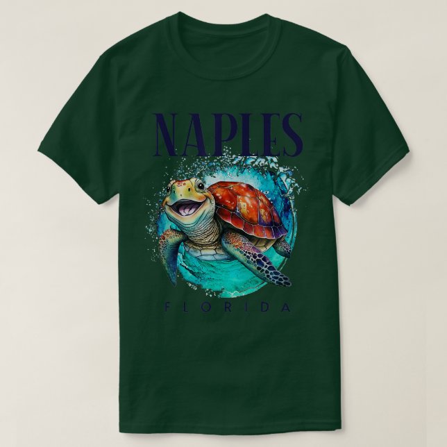 Naples Florida Watercolor Happy Sea Turtle  T-Shirt (Design Front)