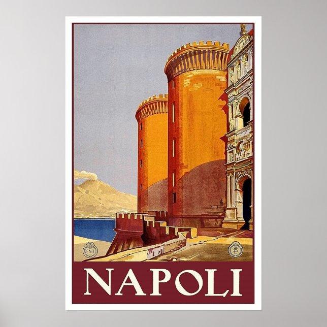 Naples fortress, Italy, mediaeval, vintage travel Poster (Front)
