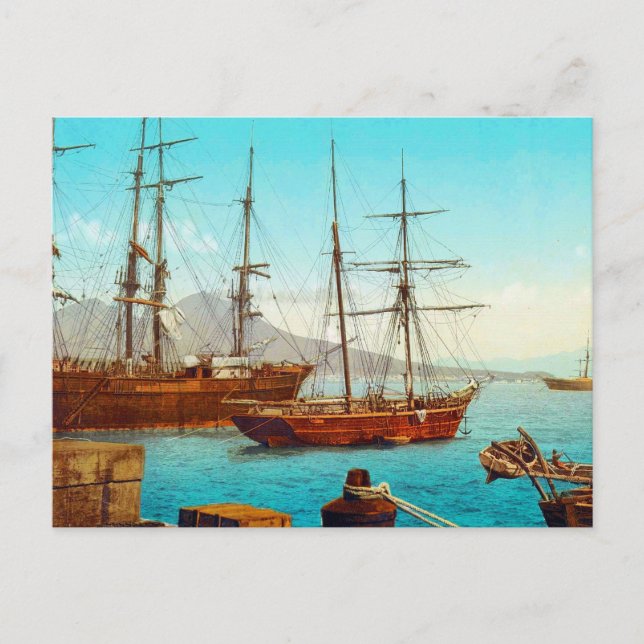 Naples harbour Italy 1800s Postcard (Front)