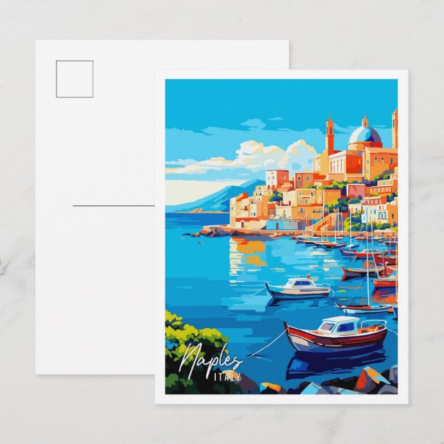 Naples Italy Art vintage travel illustration Postcard (Front/Back)