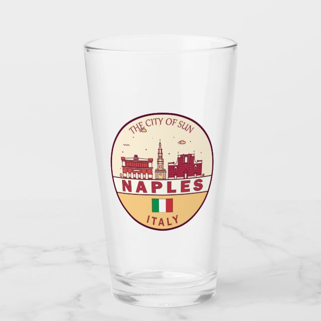 Naples Italy City Skyline Emblem Glass (Front)