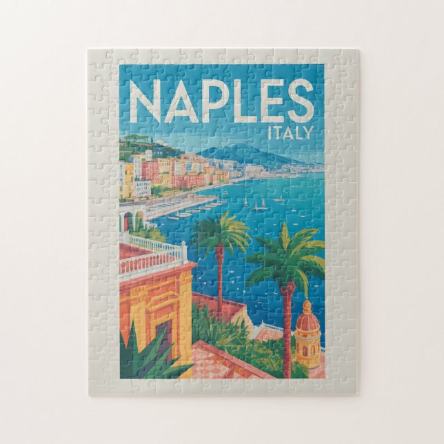 Naples Italy Illustration Travel Art Vintage Jigsaw Puzzle (Vertical)