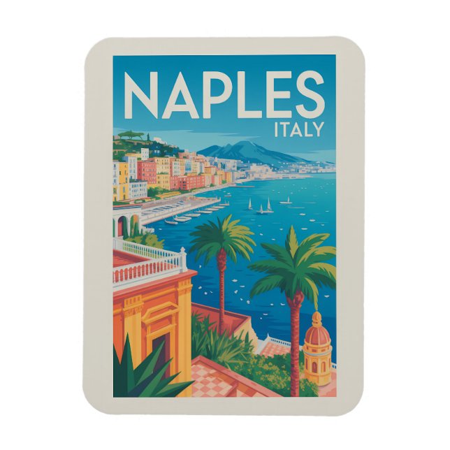 Naples Italy Illustration Travel Art Vintage Magnet (Vertical)