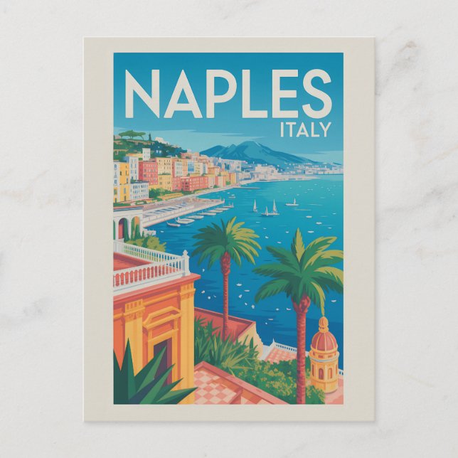 Naples Italy Illustration Travel Art Vintage Postcard (Front)