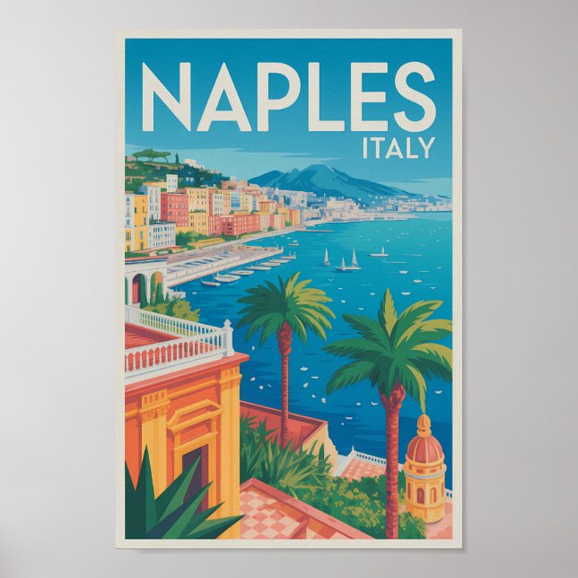 Naples Italy Illustration Travel Art Vintage Poster (Front)