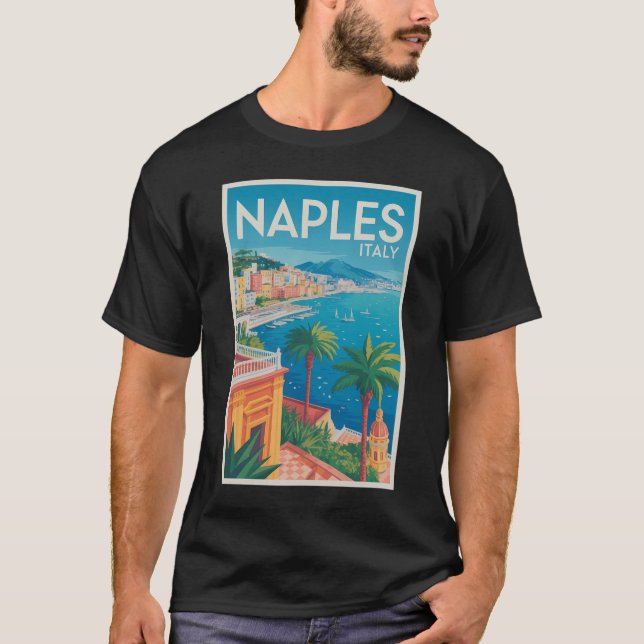 Naples Italy Illustration Travel Art Vintage T-Shirt (Front)