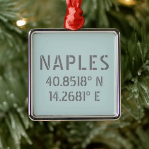 Naples Italy Latitude and Longitude Coordinates  Metal Tree Decoration
