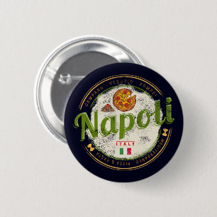 Naples Italy Retro Vesuvius And Pizza Vintage 6 Cm Round Badge