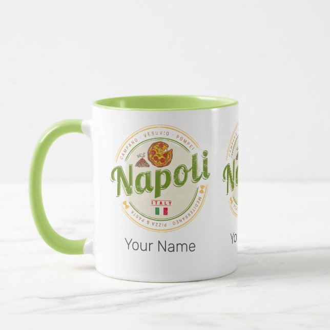 Naples Italy Retro Vesuvius And Pizza Vintage Mug (Left)