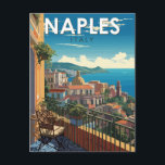 Naples Italy Travel Art Vintage Postcard<br><div class="desc">Naples retro vector travel design. Naples is the regional capital of Campania and the third-largest city of Italy,  after Rome and Milan.</div>