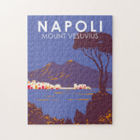 Naples Mount Vesuvius Travel Art Vintage