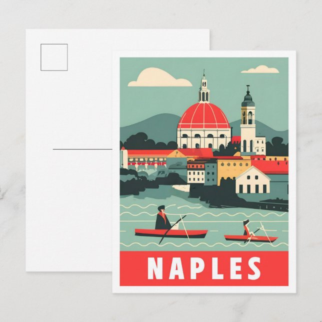 Naples Napoli Italy Vintage Travel Illustration Postcard (Front/Back)