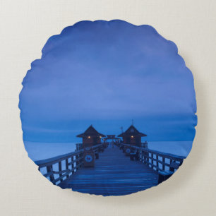Naples Pier, dawn Round Cushion