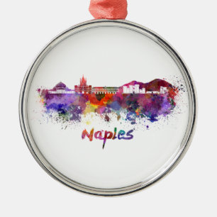 Naples skyline in watercolor metal tree decoration