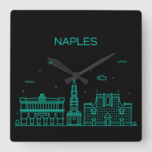 Naples skyline square wall clock