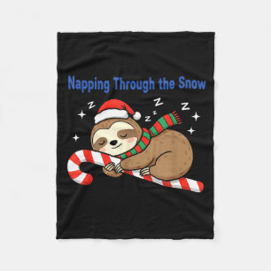 Napng Through The Snow Christmas Sloth Candy Cane Fleece Blanket