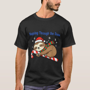 Napng Through The Snow Christmas Sloth Candy Cane T-Shirt