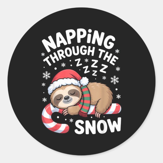 Napng Through The Snow Funny Sloth Candy Cane Xmas Classic Round Sticker (Front)