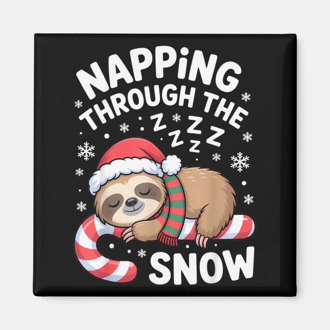 Napng Through The Snow Funny Sloth Candy Cane Xmas Magnet (Front)