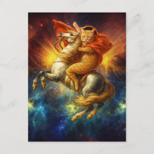 Napoleon Cat Riding Horse Through Galaxy           Postcard