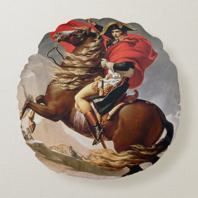 Napoleon Crossing the Alps, c.1800 (oil on canvas) Round Cushion (Front)