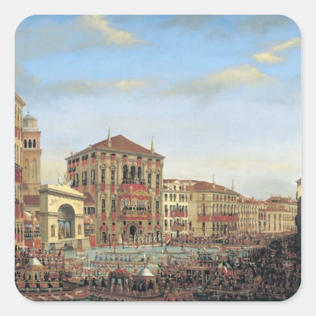 Napoleon I  Presiding over a Regatta in Venice Square Sticker (Front)