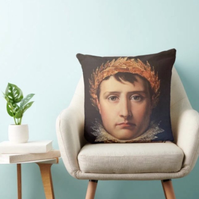 Napoleon Laurel-Wreath Crowned Hero  Cushion (Napoleon’s Portrait  Design pillow high quality 100% polyester hidden zipper enclosure.)