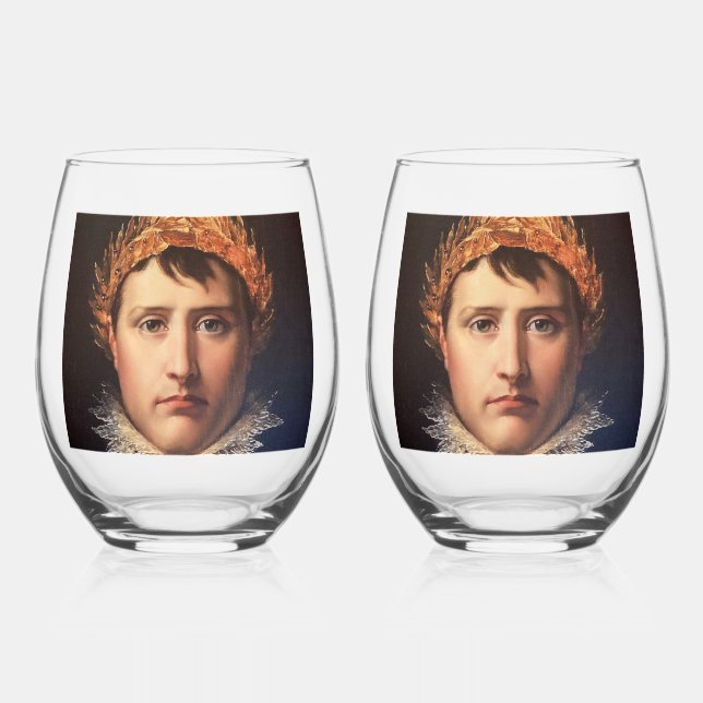 Napoleon Laurel-Wreath Crowned Hero     Stemless Wine Glass (Front)